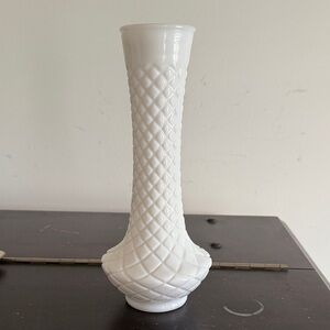 Vintage White Milk Glass - Diamond Quilted Pattern Bud Vase